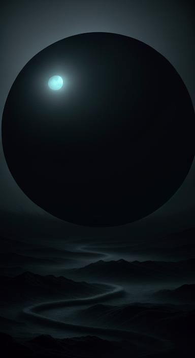 Floating Black Orb in Foggy Surreal Landscape