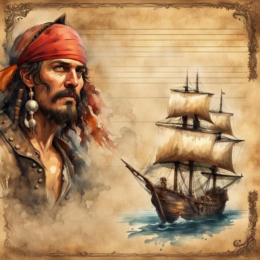 Pirate Treasure Map on Journal Page in Watercolor