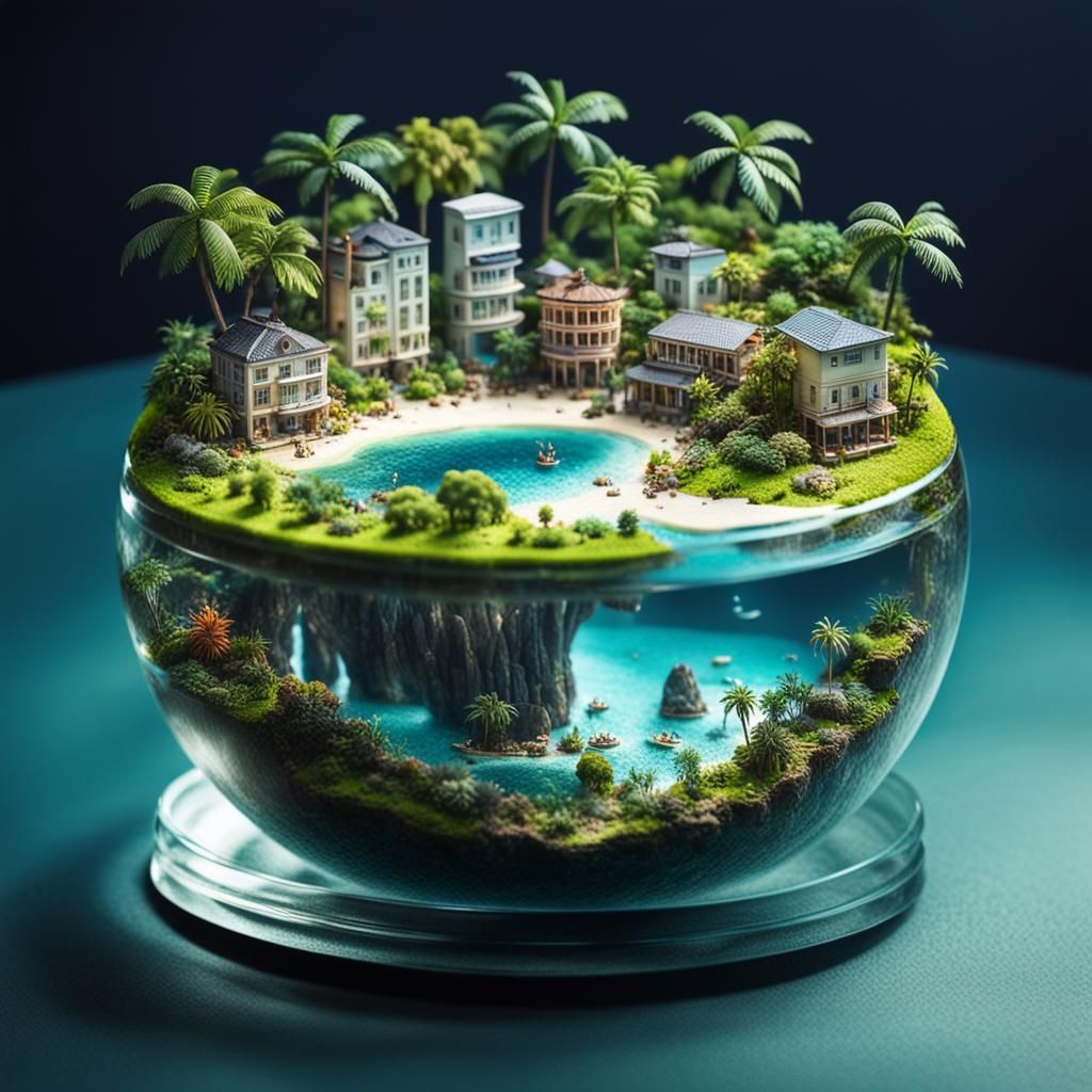 Miniature Tropical Island in Glass Orb