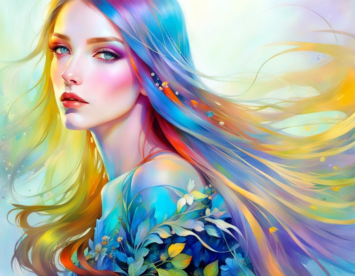 Fantasy Portrait of a Girl with Flowing Hair