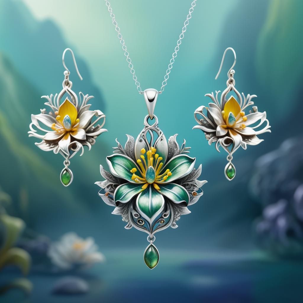 Kowhai and Lily Jewelry: 3D Digital Art