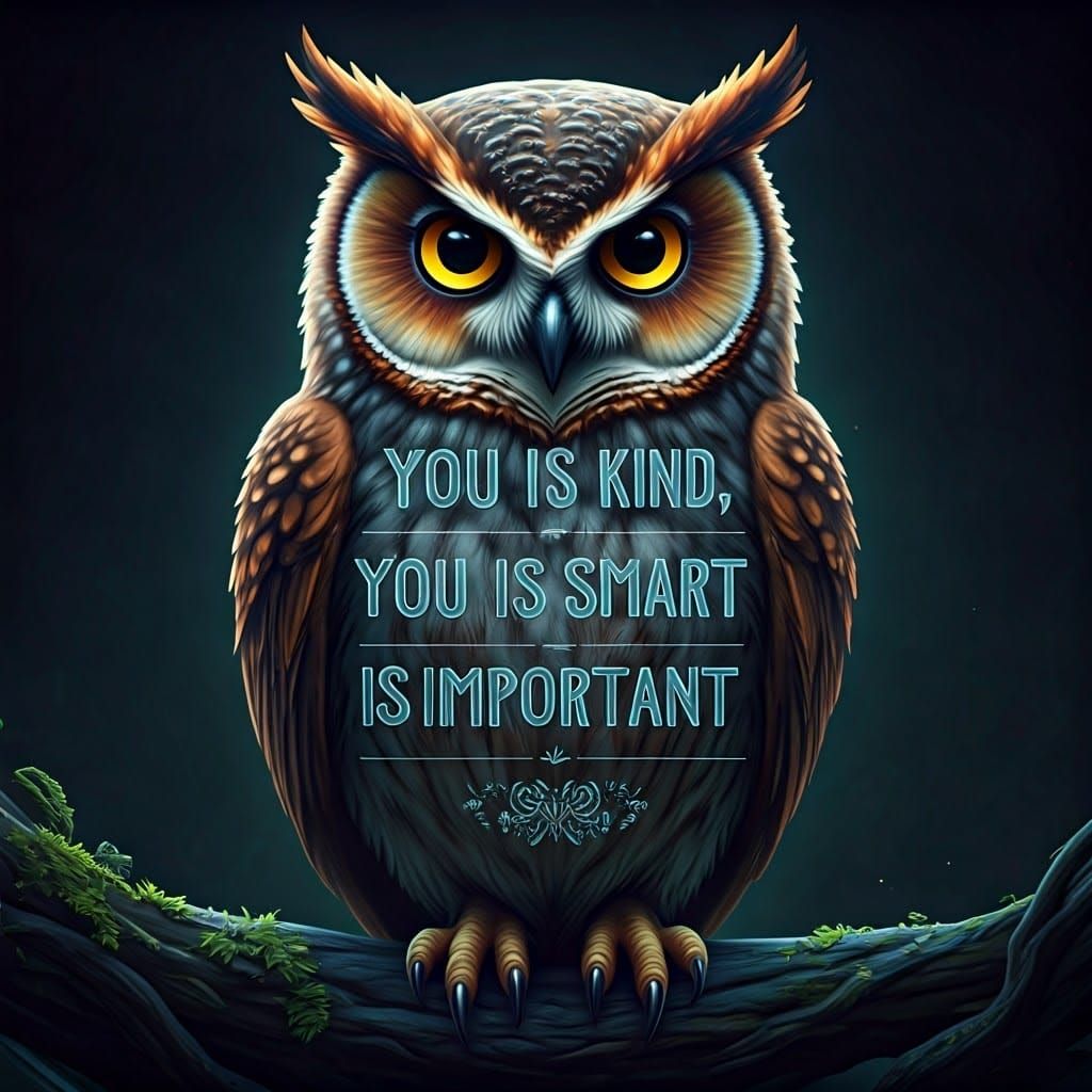 Wise Owl Behind Motivational Words: Digital Matte Painting