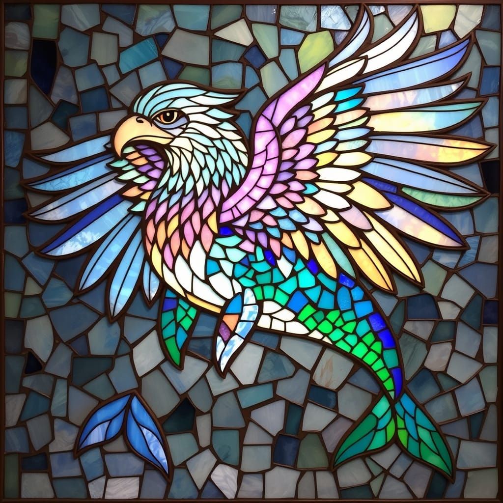 Dolphineaglecat Chimera in Opulent Stained Glass