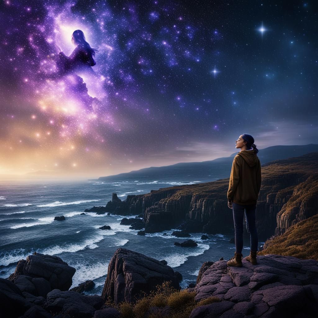 Lyran Woman Gazing at Binary Stars