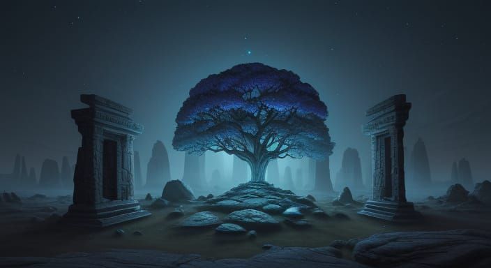 Mysterious Glowing Stone on Alien Landscape