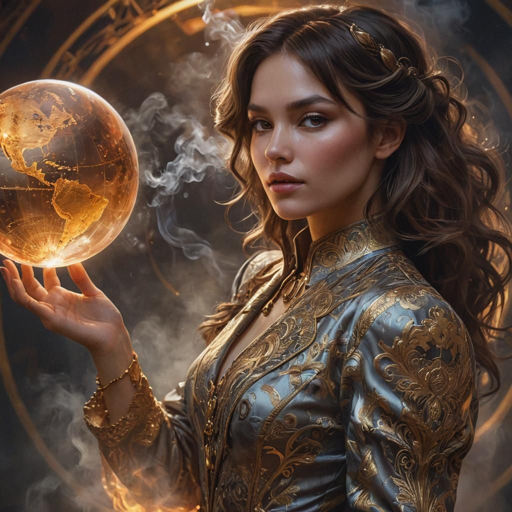 Girl with Glowing Globe: Detailed Concept Art Portrait