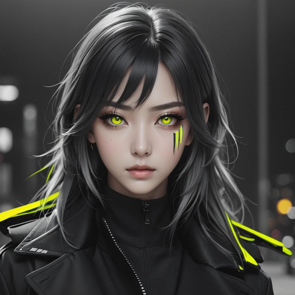 Woman with Neon Yellow Makeup, Anime Art