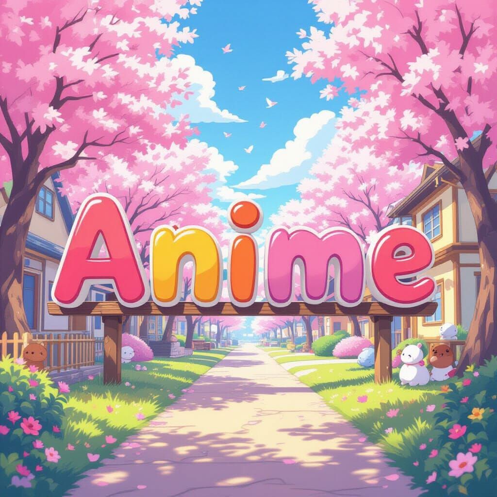 Cute Anime Text with Playful Background