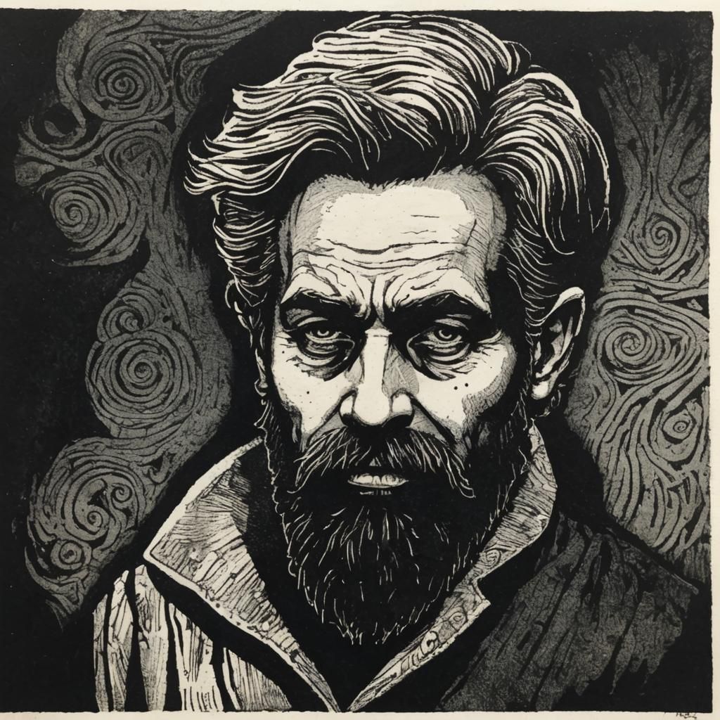 Sinister Figure in Grimdark Linocut Style