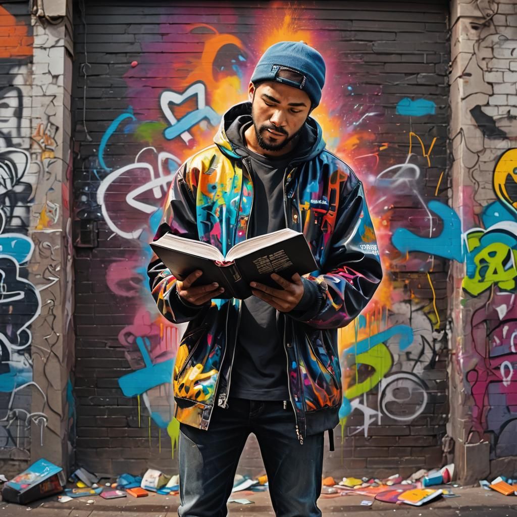 Man Reading Bible: Graffiti Art with Splash Effects