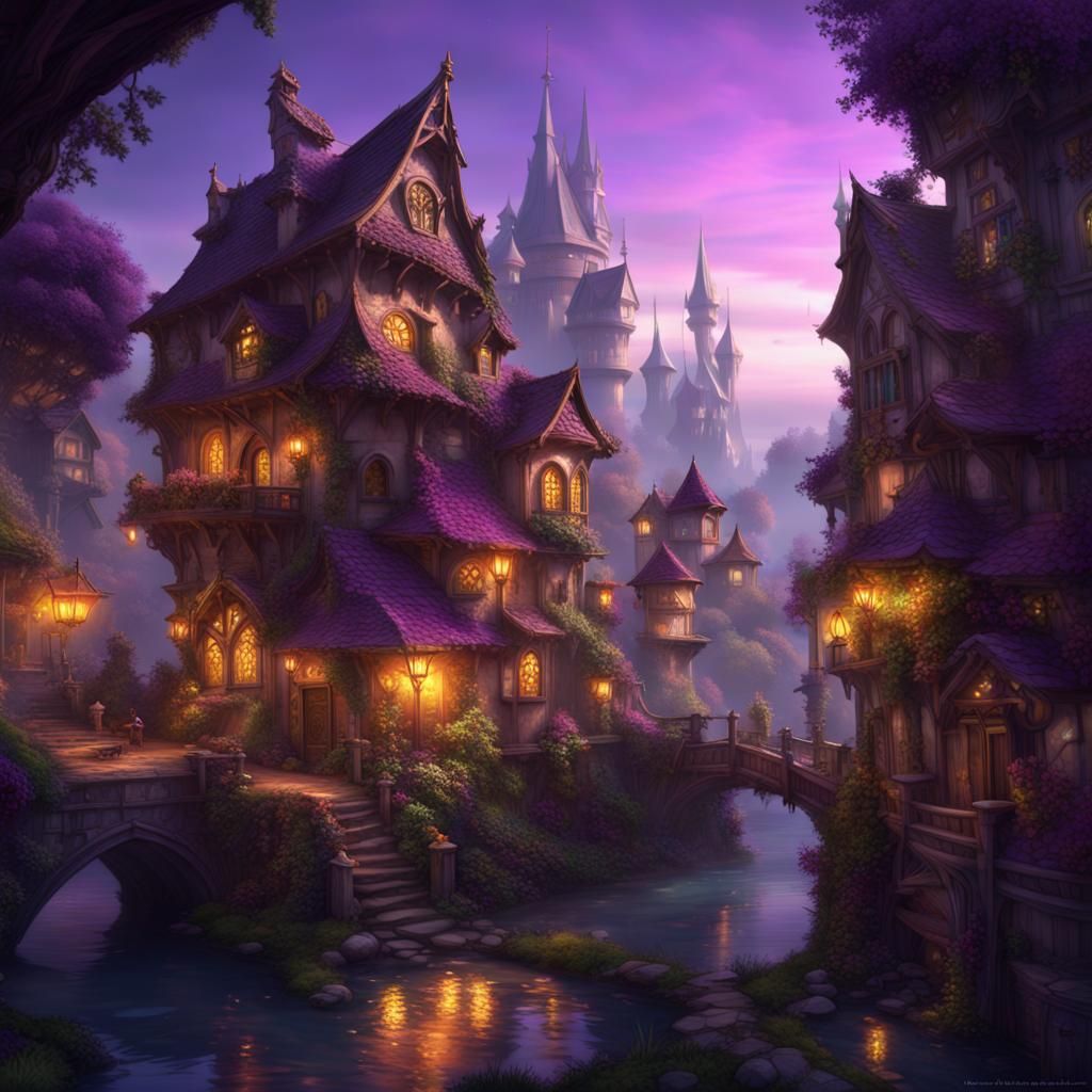 Enchanting Fairy Village in Dark Fantasy Style