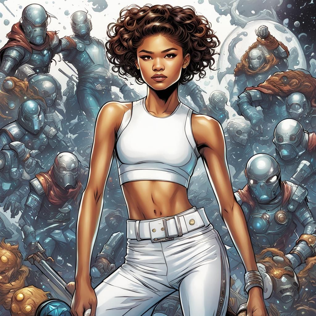 Zendaya in White Latex Top: Comic Book Art