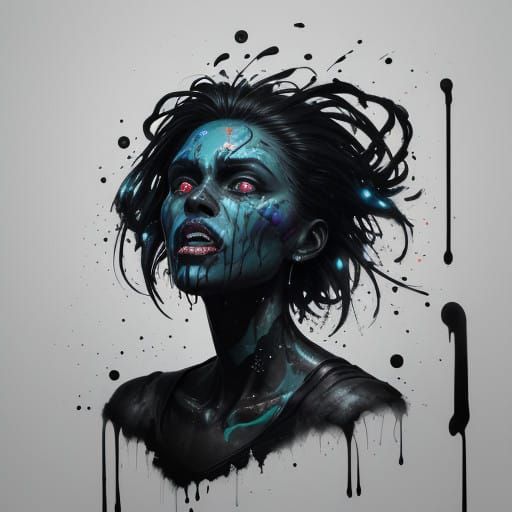 Screaming Woman in Neon Tears, Dark Graffiti Art