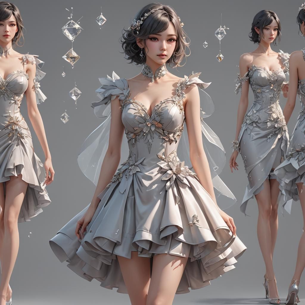 Detailed 3D Anime Concept Art of Cocktail Dress