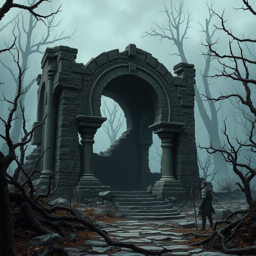 Broken Elven Waystation in Dystopian Landscape Style