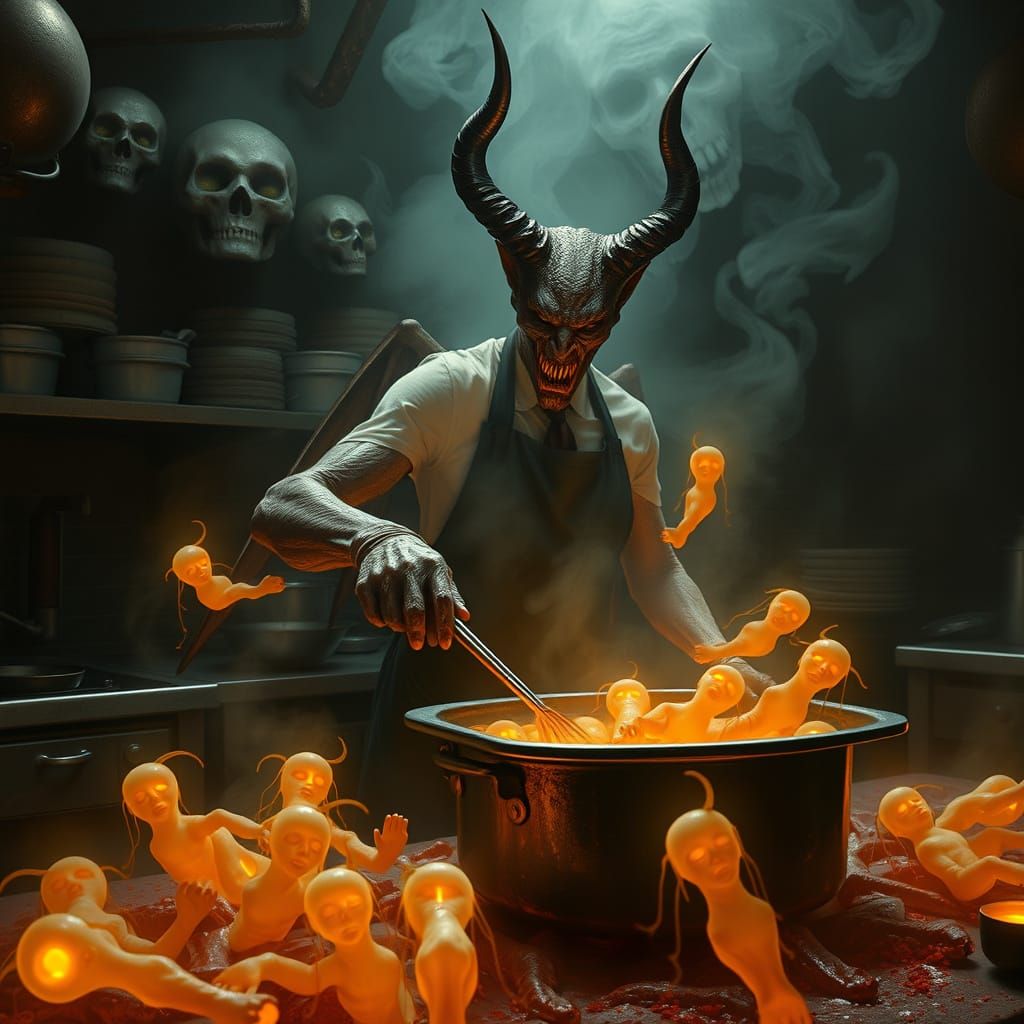 Demonic Chef Cooking Lost Souls in Hellish Kitchen