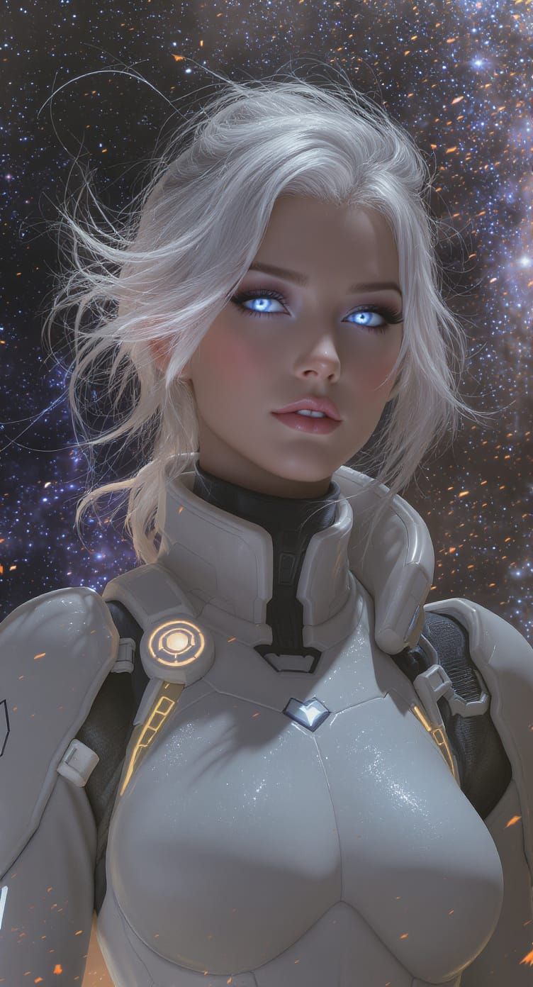 Ethereal Space Heroine in Elegant Exosuit