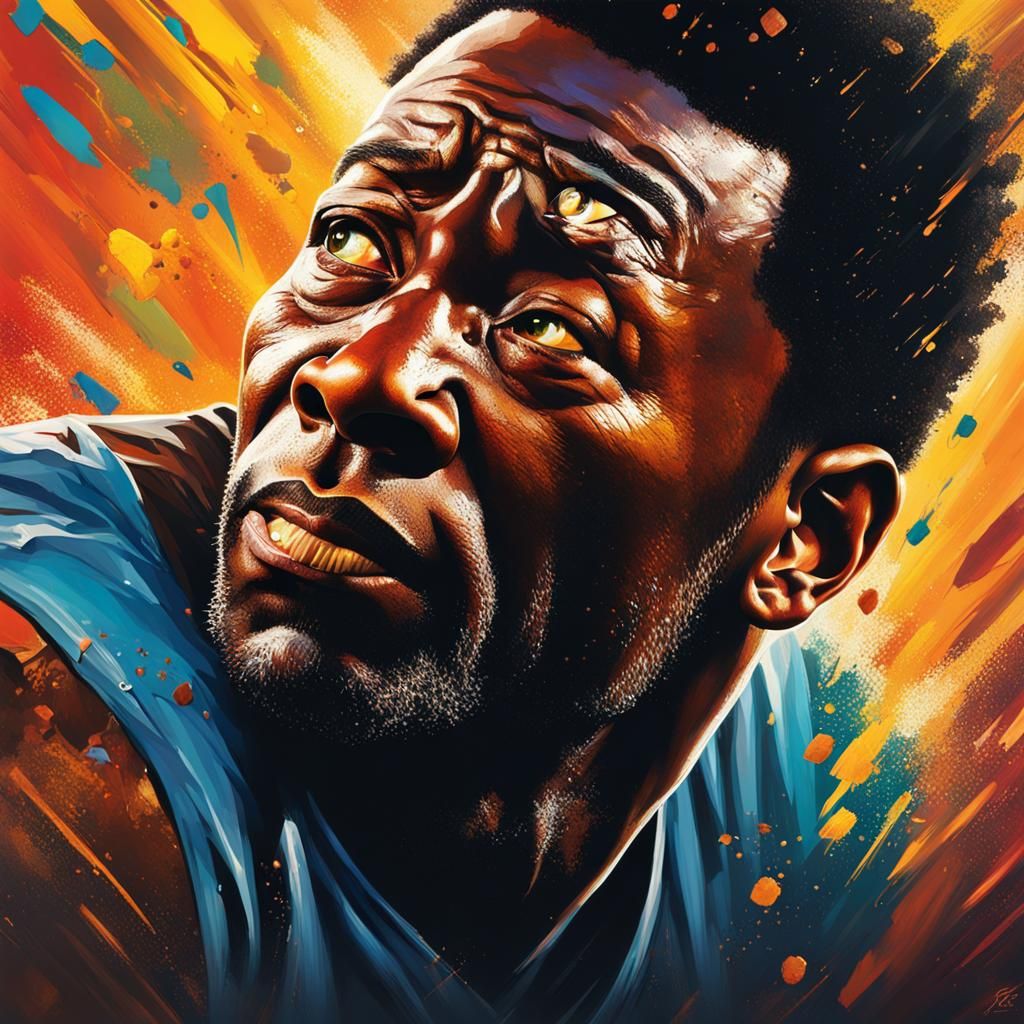 Hyperrealistic Portrait of Pele with Splash Art Background