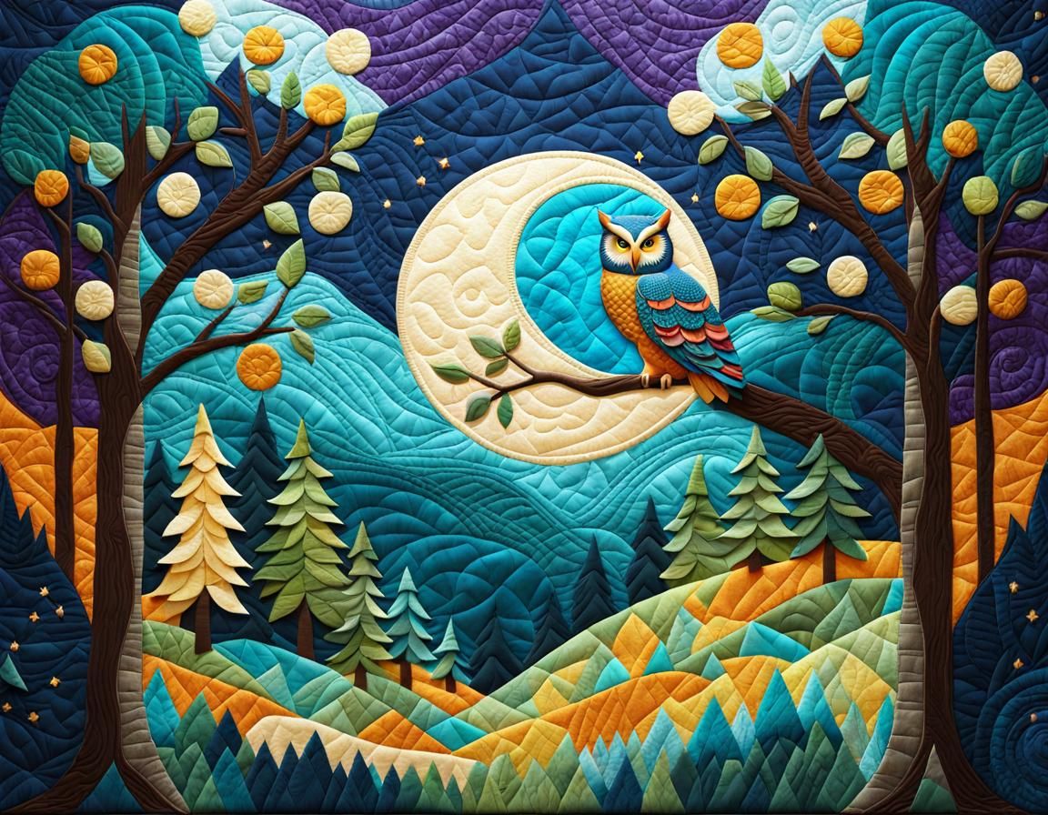 Fantasy Forest Moon Quilt in 3D Digital Art