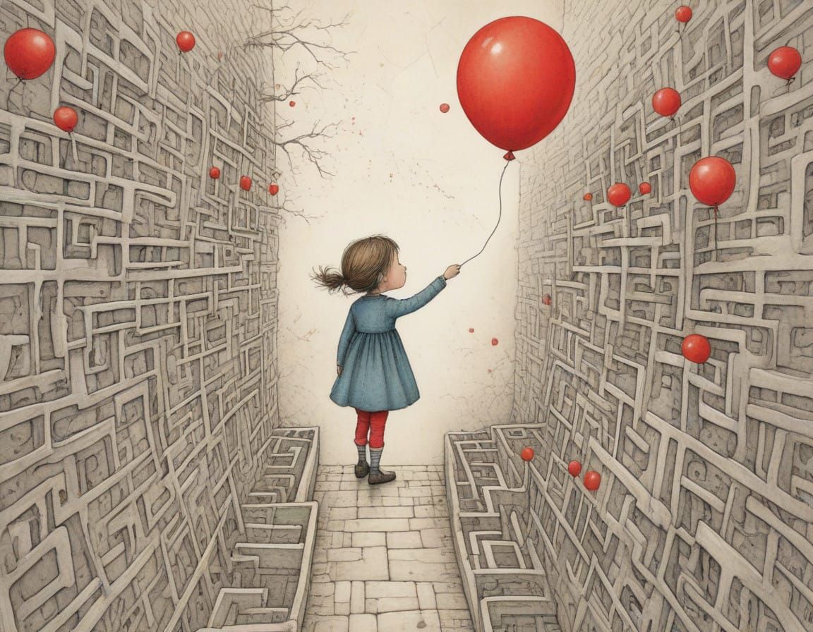 Whimsical Girl Navigates a Colorful Maze
