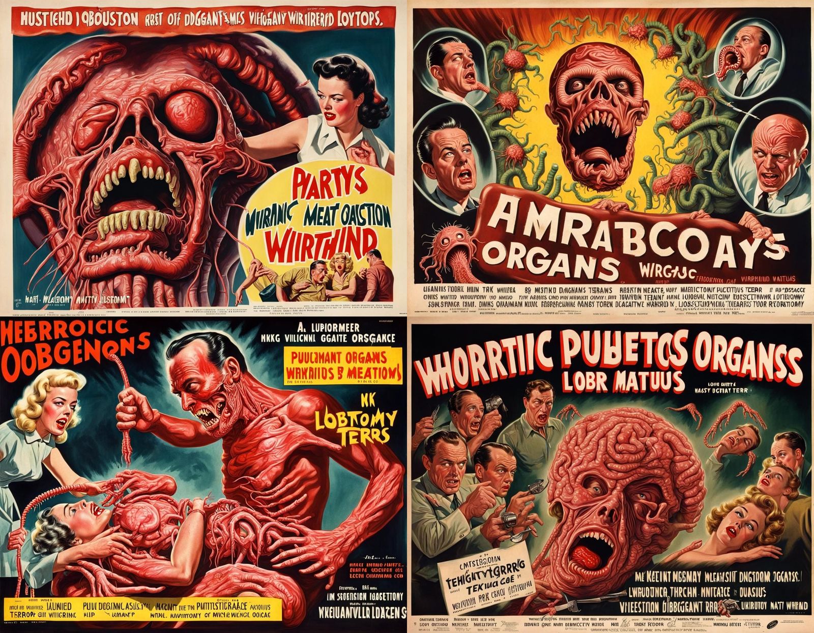 Horrific Mutant Anatomy in 1950s Movie Poster