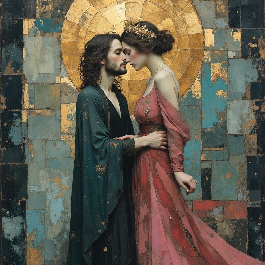 Embracing Couple as Religious Art Nouveau Icon