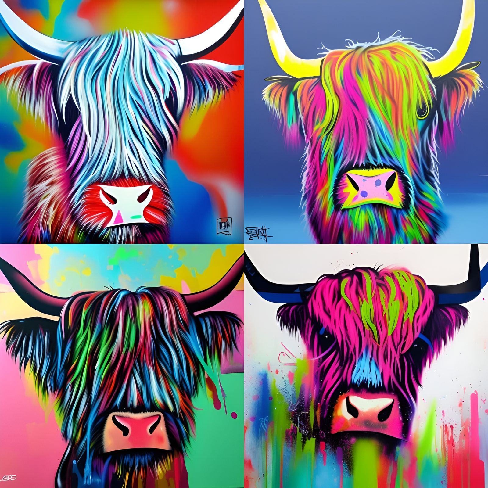 Vibrant Highland Cow in Graffiti Art Style