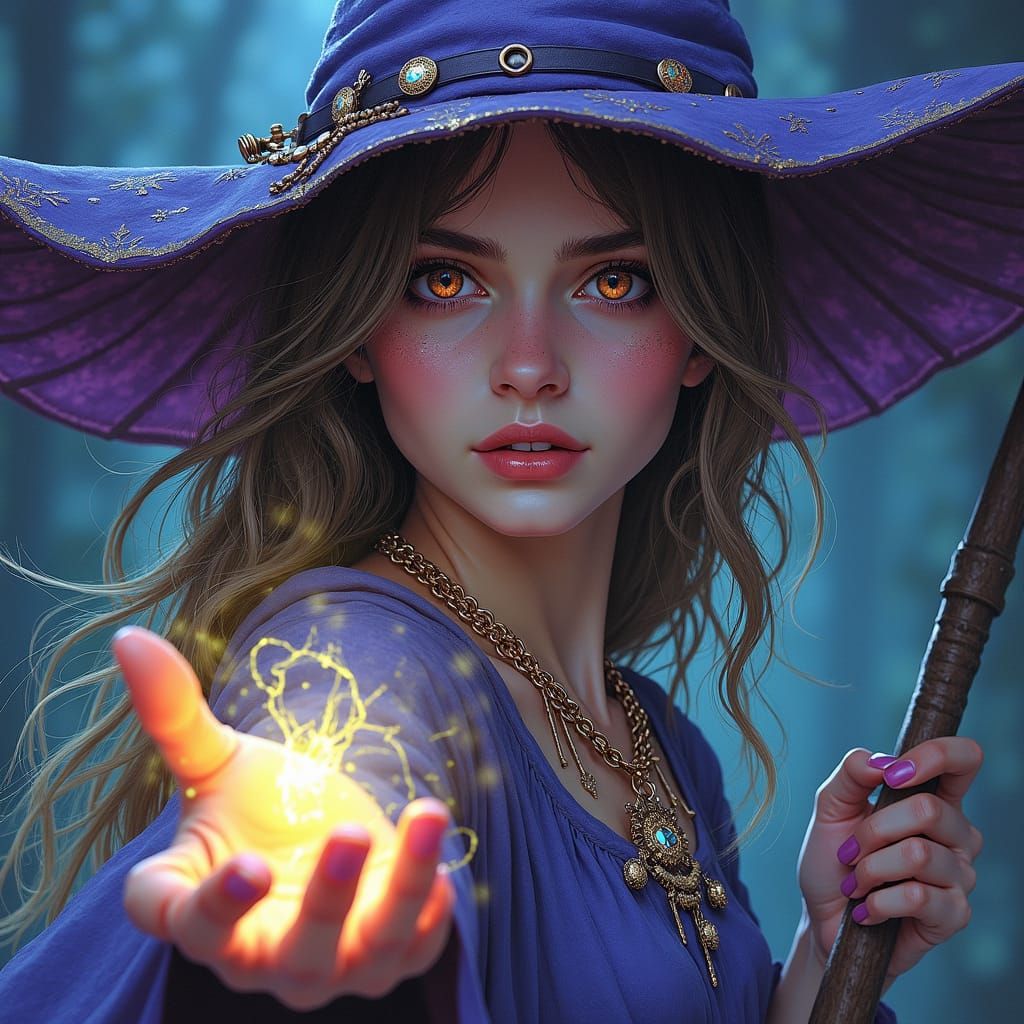 Female Wizard Casting Illusion Spell in Comic Book Style