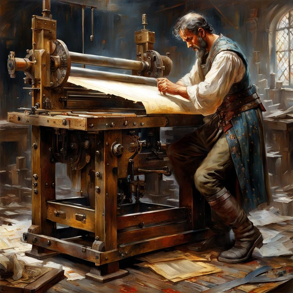 Medieval Man Prints Papers on Gutenberg Press