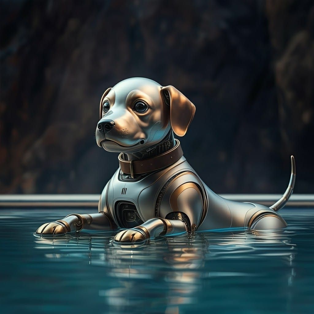 Chrome Puppy: A Robot Dog's Poolside Frolic