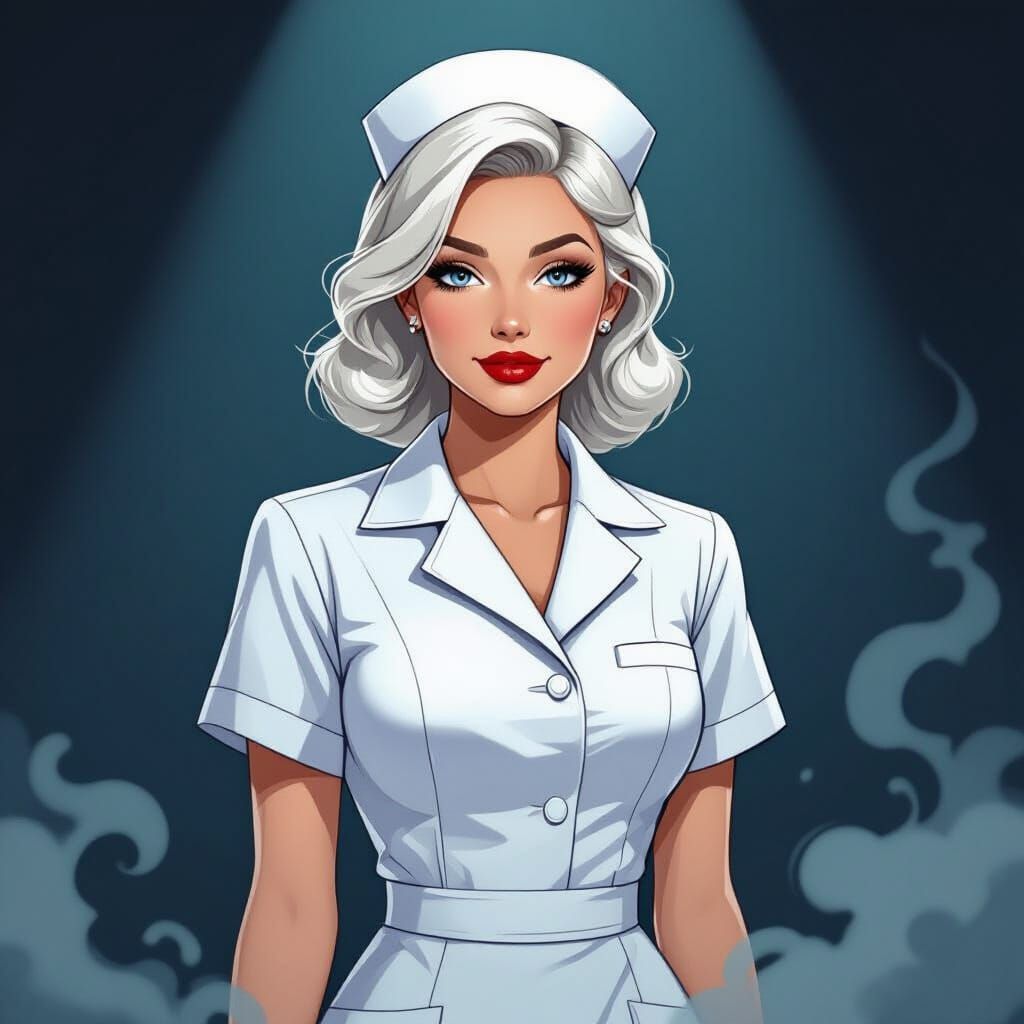 Film Noir Nurse in High Contrast Lighting