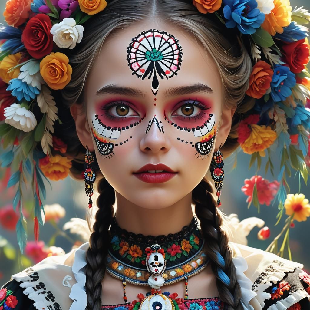 Hyper-Realistic Portrait of Lithuanian Woman as Catrina