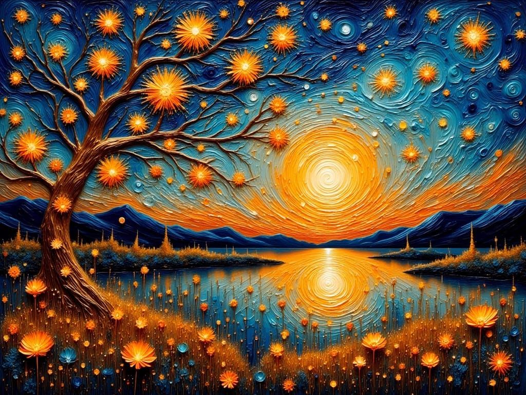 Metaphysical Impasto Painting Echoing Reality in Klimt-Van G...