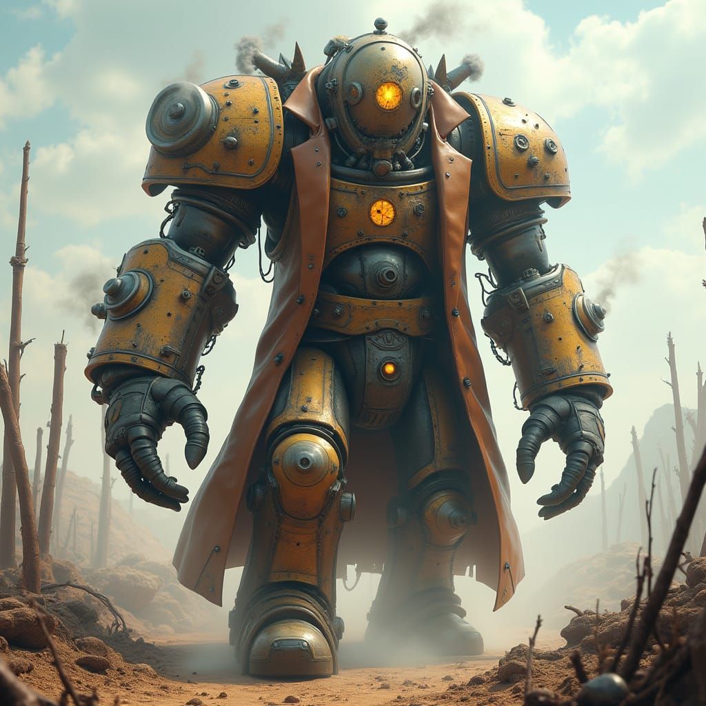 Imagine a steampunk golem, pieced together from brass plates...