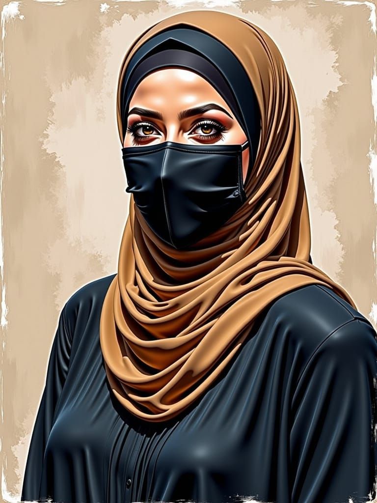 Portrait of Young Woman in Hijab as Oil Painting