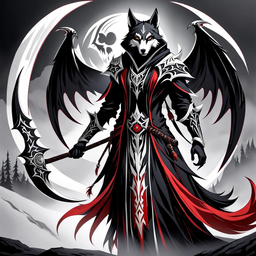 Anthro Wolf Grim Reaper in Dark Fantasy Style