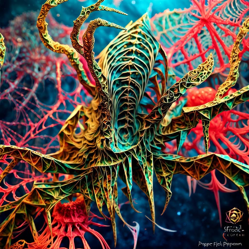 Fractal Origami Kraken Creature in Spider Shell