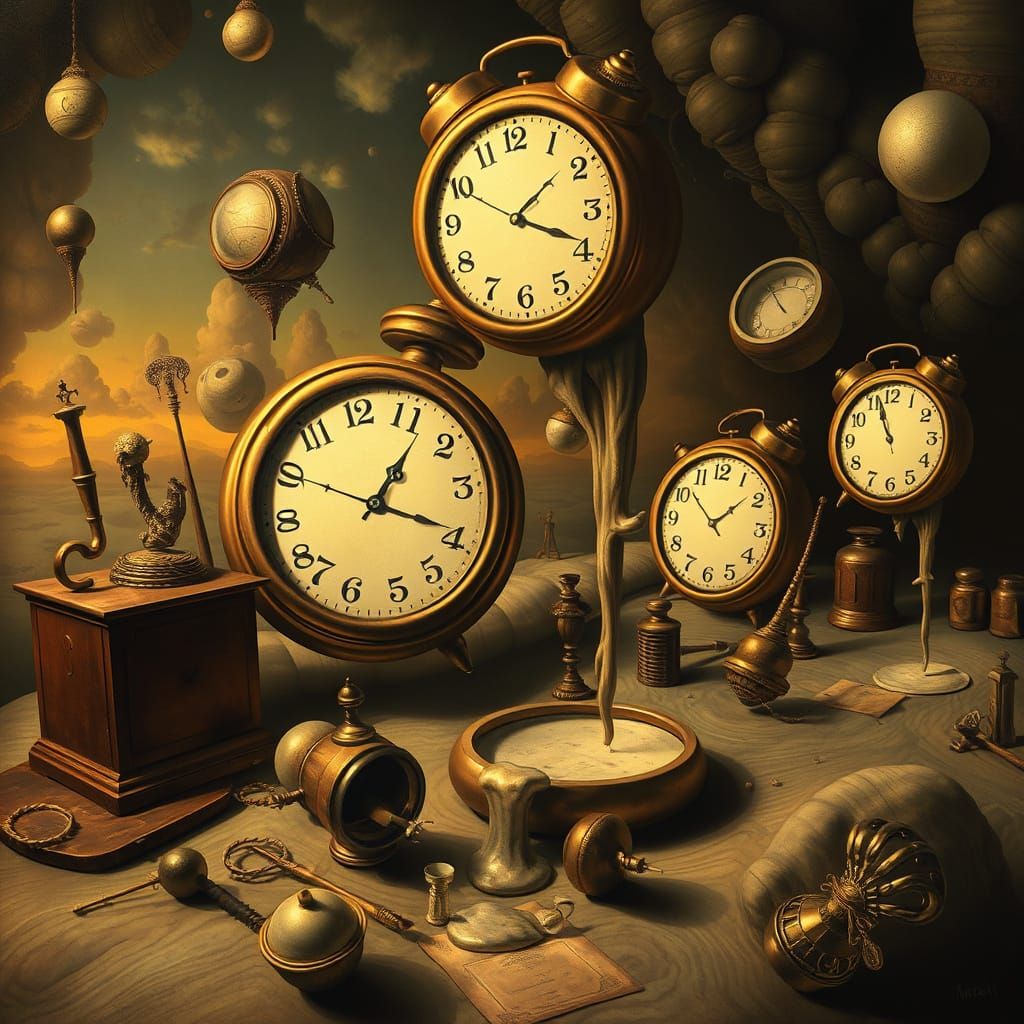Surreal Dreamscape with Melting Clocks in Surrealist Style
