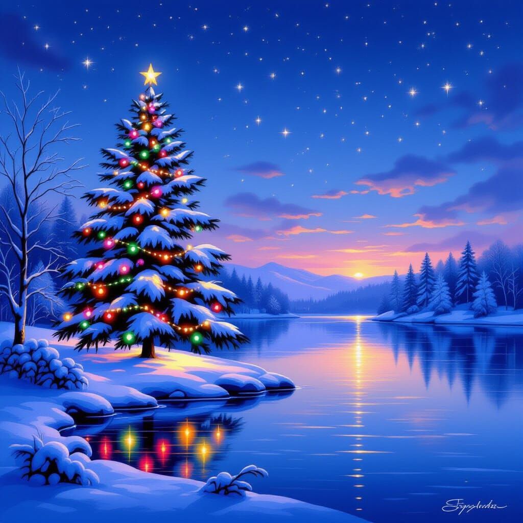 Twilight Christmas Tree by Tranquil Lake