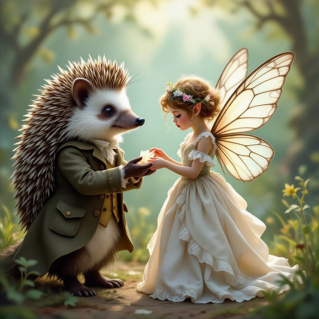 Fairy and Hedgehog Scientist in Whimsical Style