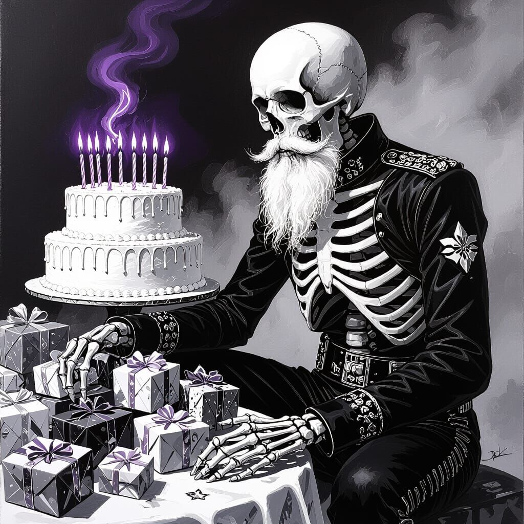 Skeleton Birthday Celebration in Vintage Comic Style