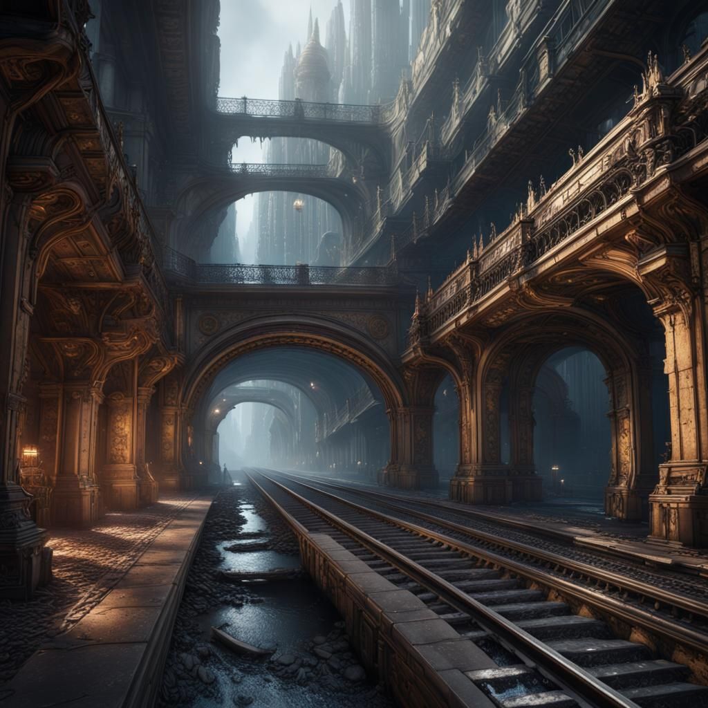 Detailed Metro Station Concept Art in Deep Color