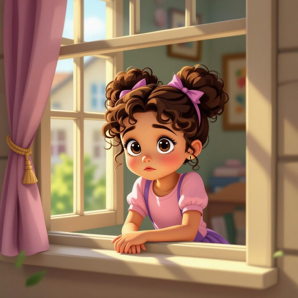 Girl Peeking From Window in 2D Animation Style