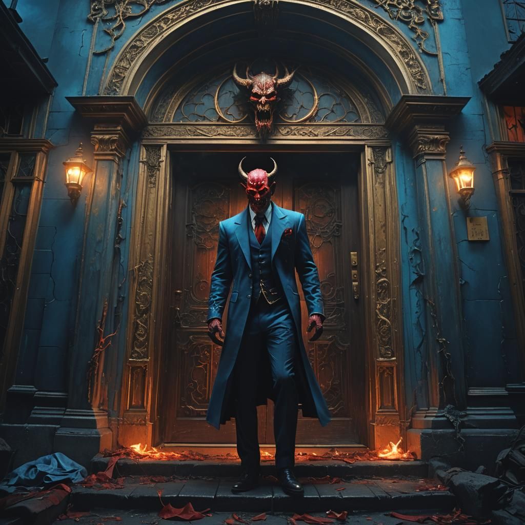 Devil at Haunted House in Dark Fantasy Style