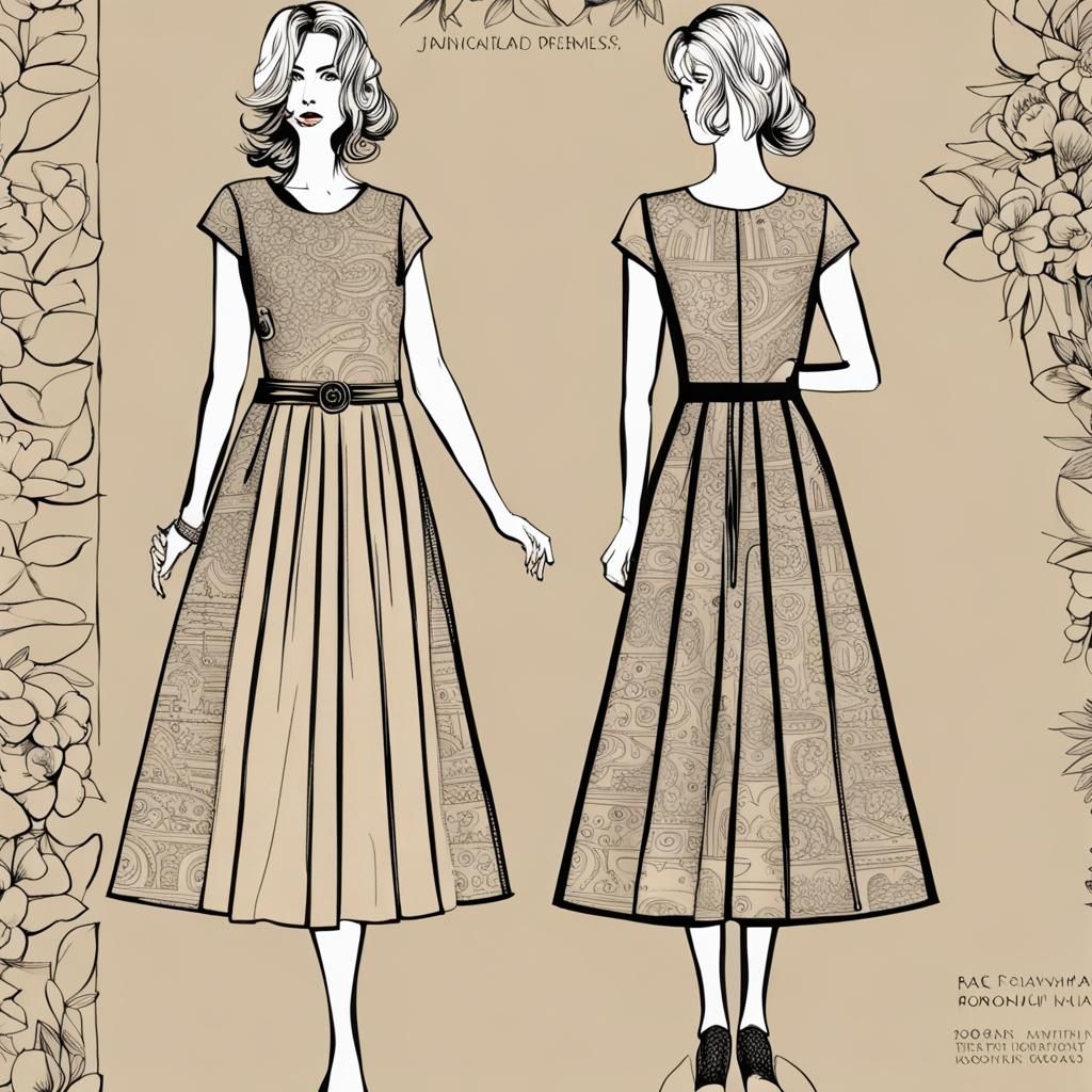Intricate Line Art Dress Pattern Illustration