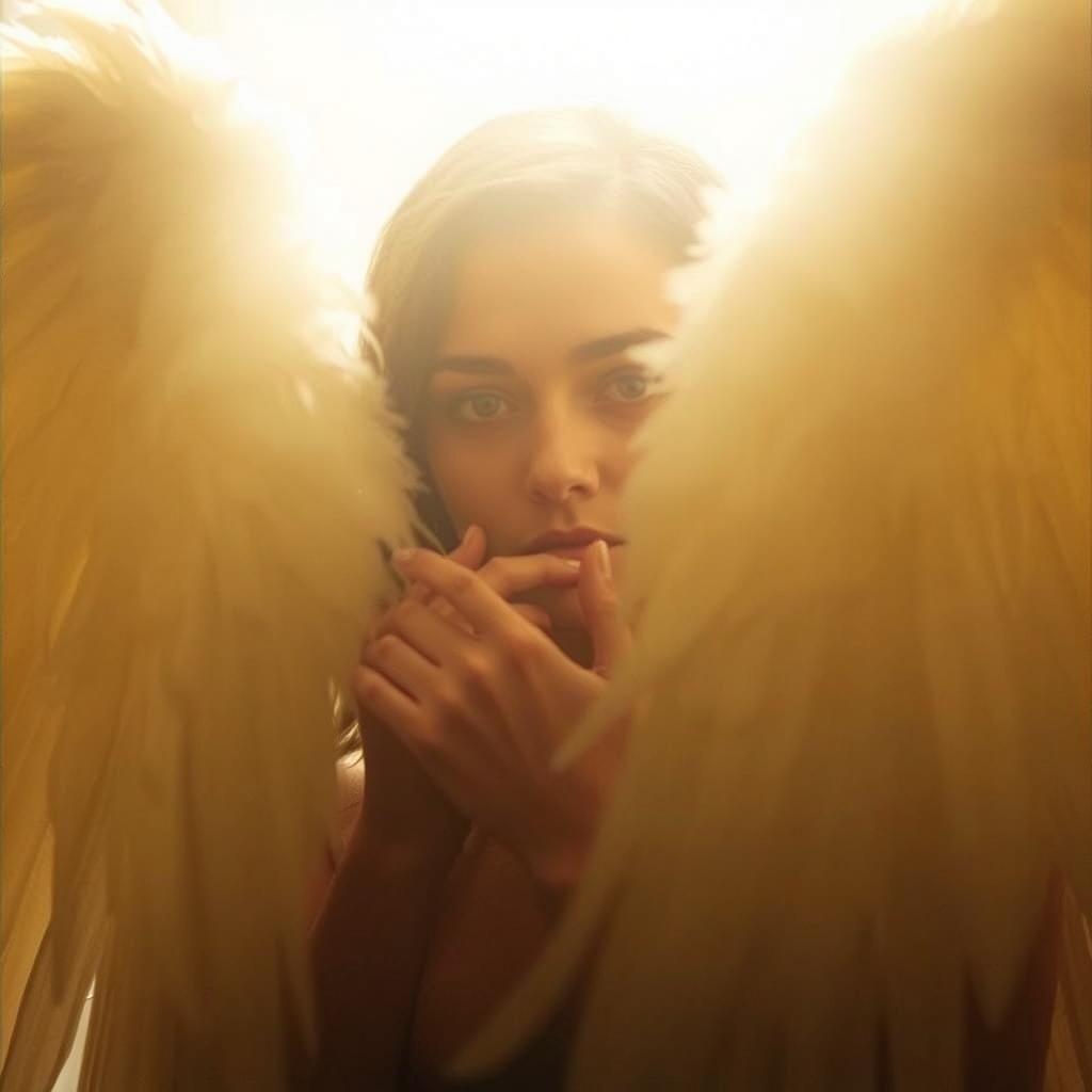Mysterious Woman Behind Angel Wings: Cinematic HDR