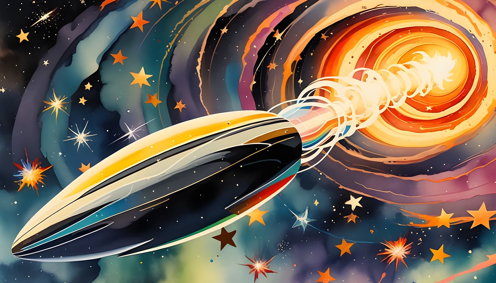 Vibrant Space Bullet Unleashes Spiral Flame Jet