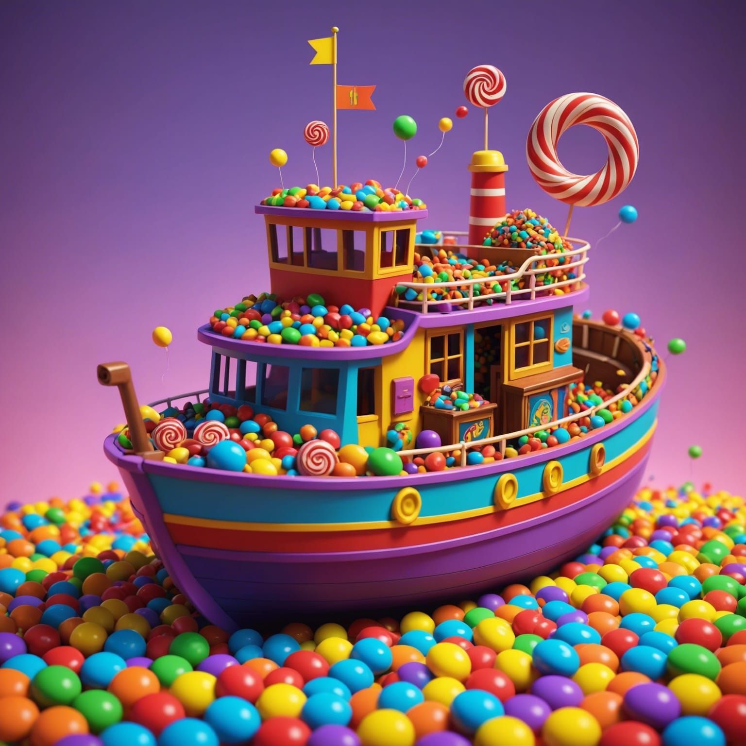 Colorful Candy Boat in 3D Digital Art Style