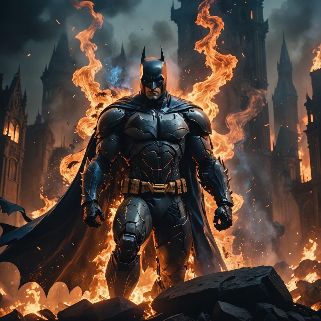Batman in Fire: Dark Fantasy Matte Painting