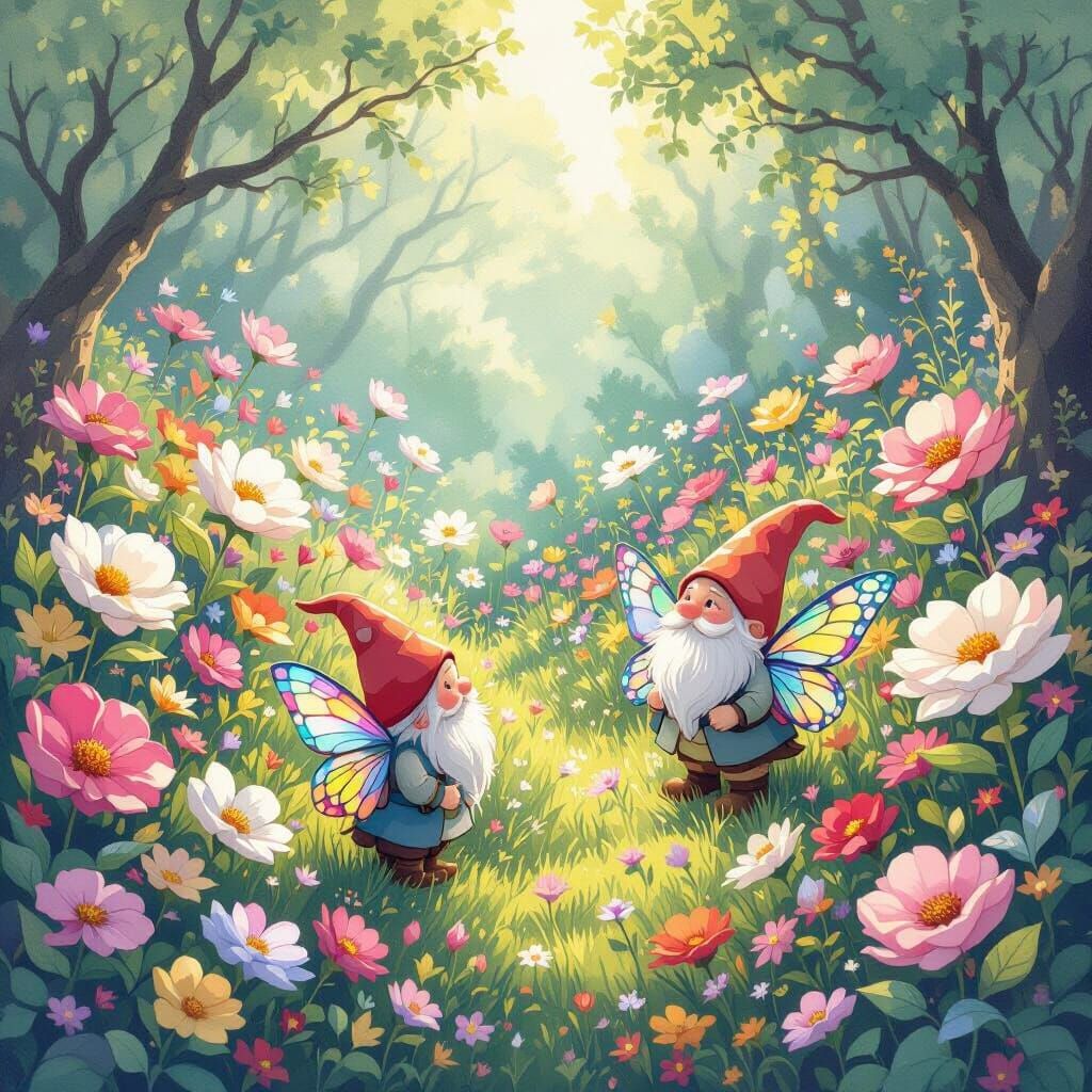 Enchanted Garden with Stained Glass Flowers, Ghibli Style